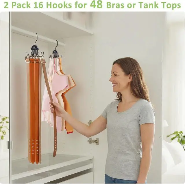 Alt view image 6 of 6 - 2 Pack Tank Top Hanger, Bra Organizer Hanging 360°Rotatable Bra Hangers for Closet Organizer, Space Saving Max 48 Storage Capacity Tank Top Holder for Sports Bras, Black