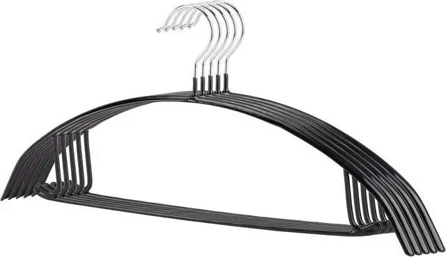 Main image of Sweater Hangers No Shoulder Bump, Non-Slip Rubber & Rust-Free Metal | Heavy Duty and Ergonomic Curved for Closet Clothes like Suits Coats Pants Dresses or Shirts, Set of 5, Black Coated