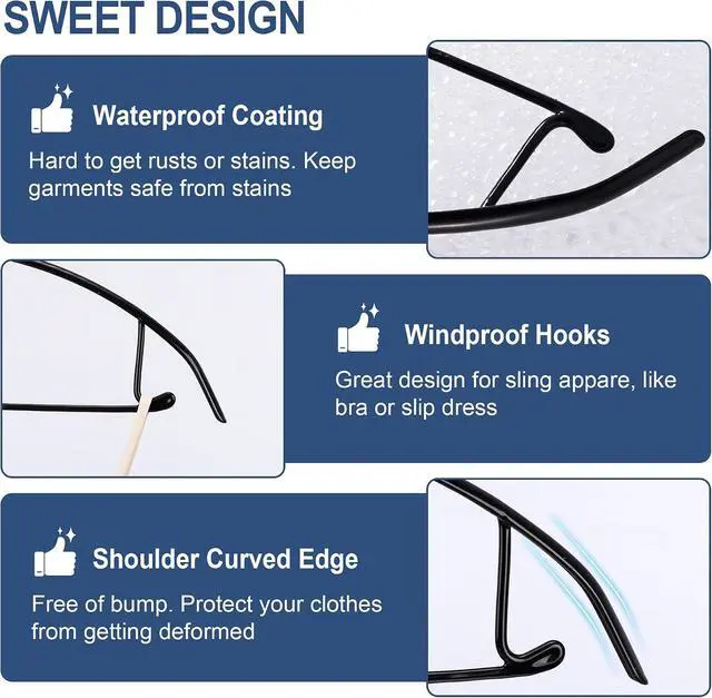 Alt view image 3 of 7 - Sweater Hangers No Shoulder Bump, Non-Slip Rubber & Rust-Free Metal | Heavy Duty and Ergonomic Curved for Closet Clothes like Suits Coats Pants Dresses or Shirts, Set of 5, Black Coated
