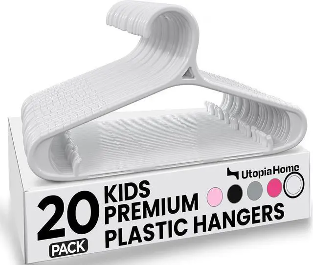 Main image of Utopia Home Kids Hangers 20 Pack 11 Inch Non-Slip Baby Hangers White | Non-slip shoulder grooves | Strap hooks | Pants bar | Ideal for children's & infant clothes