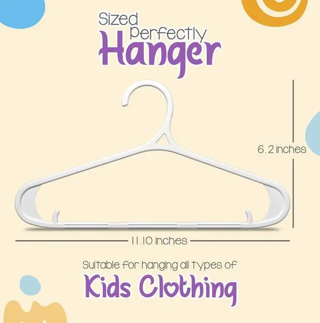 Alt view image 2 of 7 - Utopia Home Kids Hangers 20 Pack 11 Inch Non-Slip Baby Hangers White | Non-slip shoulder grooves | Strap hooks | Pants bar | Ideal for children's & infant clothes