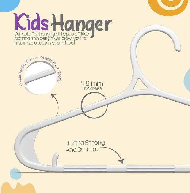 Alt view image 4 of 7 - Utopia Home Kids Hangers 20 Pack 11 Inch Non-Slip Baby Hangers White | Non-slip shoulder grooves | Strap hooks | Pants bar | Ideal for children's & infant clothes