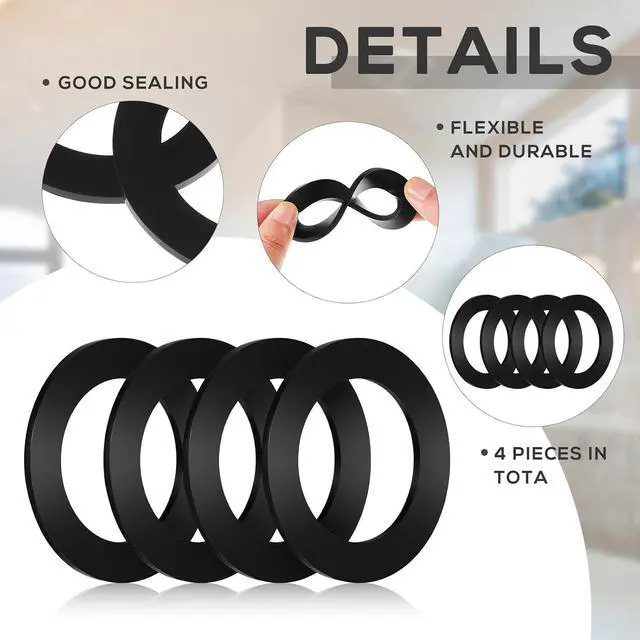 Alt view image 3 of 7 - 4 Pcs 1-3/4-Inch by 2-5/8-Inch Rubber Gasket for Tub Drain Shoe Tub Overflow Gasket Silicone Bathtub Drains Seal