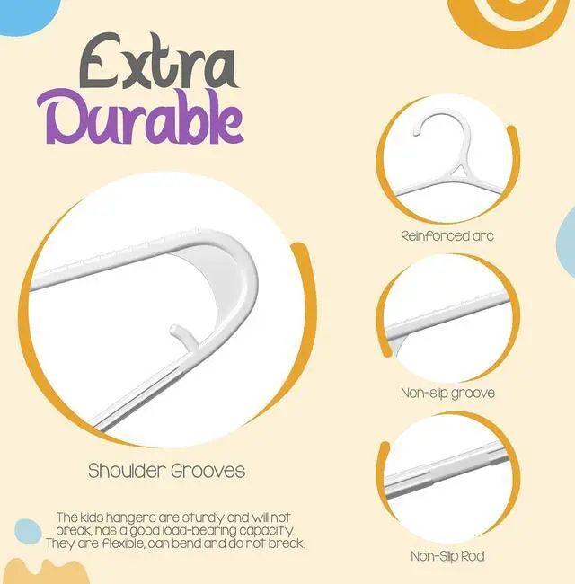 Alt view image 7 of 7 - Utopia Home Kids Hangers 20 Pack 11 Inch Non-Slip Baby Hangers White | Non-slip shoulder grooves | Strap hooks | Pants bar | Ideal for children's & infant clothes