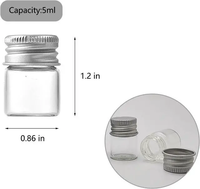 Alt view image 2 of 7 - 4Pcs 5ml Glass Jars with Lids Mini Glass Bottles Tiny Miniature Bottles Screw Cap Vials Small Jar Containers Mini Bottle Vial with Little Caps for DIY Crafts Storage Decor and More
