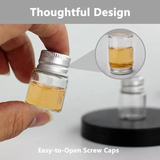 Alt view image 4 of 7 - 4Pcs 5ml Glass Jars with Lids Mini Glass Bottles Tiny Miniature Bottles Screw Cap Vials Small Jar Containers Mini Bottle Vial with Little Caps for DIY Crafts Storage Decor and More