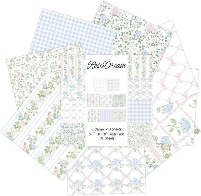 Alt view image 6 of 7 - 24 Sheets Scrapbook Paper - Soft Vintage Flora | Cardstock Paper | Pastel Pink Hydrangea Rose Patterns for Junk Journal, Decoupage, Card Making, Scrapbooking, DIY Home Decor