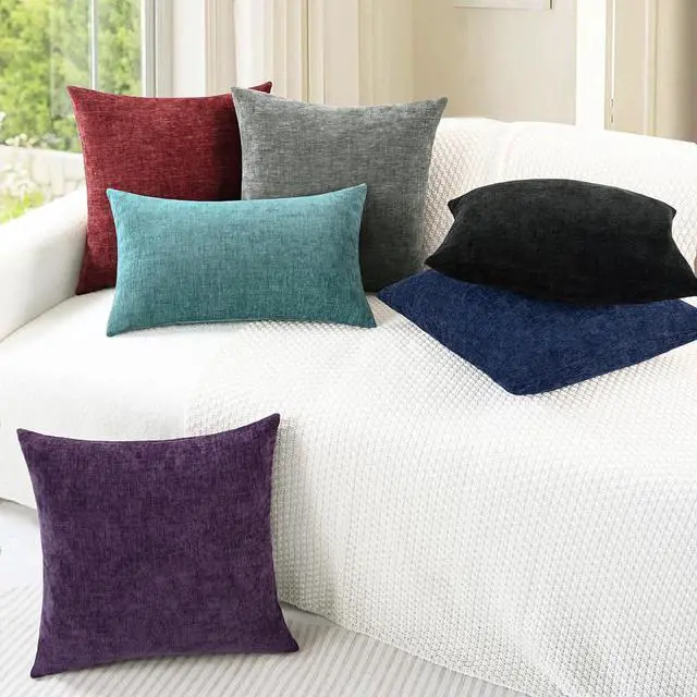Alt view image 4 of 6 - CaliTime Decorative Couch Throw Pillow Covers 18 X 18 Inches Navy Blue | Pack of 2, Cozy Chenille Cushion Cases for Sofa Bed Living Room Farmhouse Home
