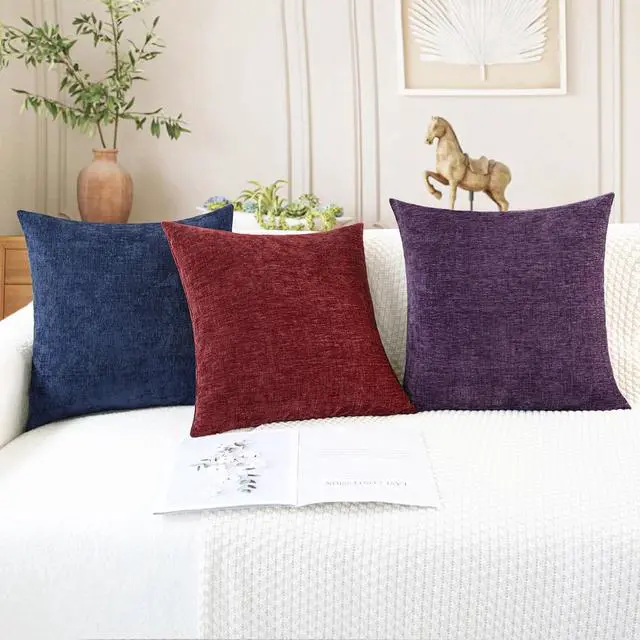 Alt view image 5 of 6 - CaliTime Decorative Couch Throw Pillow Covers 18 X 18 Inches Navy Blue | Pack of 2, Cozy Chenille Cushion Cases for Sofa Bed Living Room Farmhouse Home