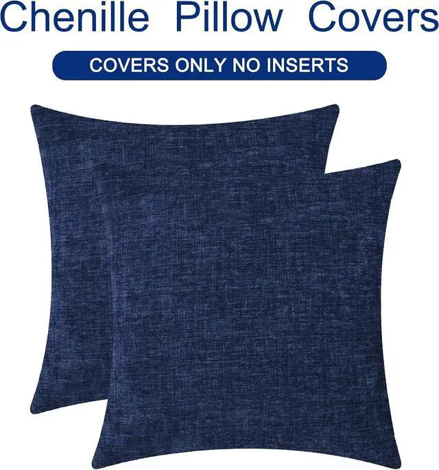 Alt view image 6 of 6 - CaliTime Decorative Couch Throw Pillow Covers 18 X 18 Inches Navy Blue | Pack of 2, Cozy Chenille Cushion Cases for Sofa Bed Living Room Farmhouse Home