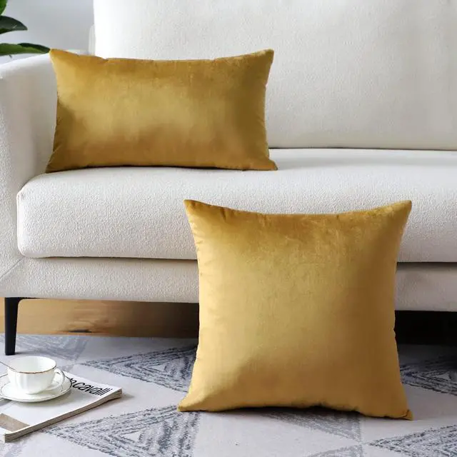 Alt view image 3 of 7 - Artscope Luxury Velvet Pillow Covers Super Soft Decorative Square Throw Pillow Covers Case Cushion Covers for Sofa Couch Bedroom Car Decor 12x20 Inch Gold