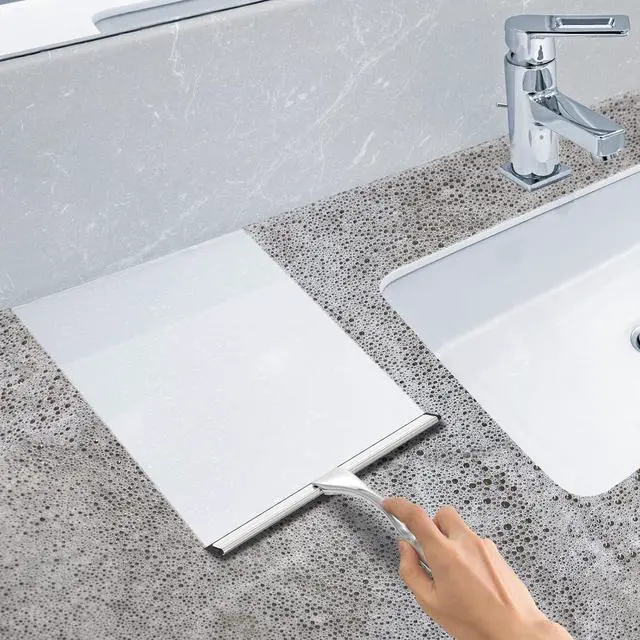 Alt view image 5 of 7 - All-Purpose Stainless Steel Shower Squeegee for Shower Glass Door with 2 Adhesive Hooks, Bathroom Cleaner Tool Household Window Mirror Squeegee , Cleaning Tile Wall, Car, 10 Inch Silver