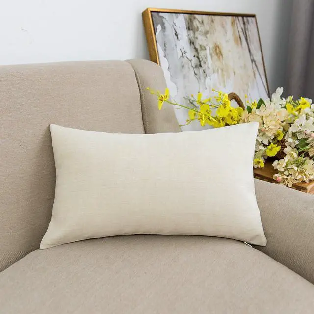 Main image of Jeanerlor Lined Linen White Throw Pillow Cover 12x20 inch Cushion Case from Home Decor for Baby/Children, (30 x 50 cm), Light Linen