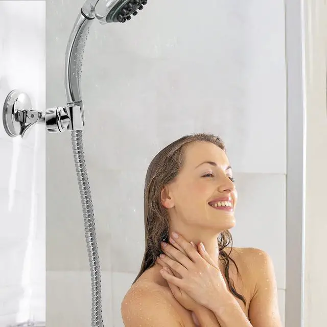Alt view image 6 of 6 - 1 Pack Shower Head Holder Suction Cup Shower Head Holder | Adjustable Height Wall Mount Shower Wand Holder Bracket ABS, Removable Handheld Shower Head Holder Silver