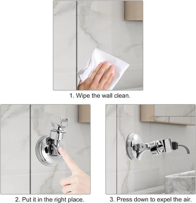 Alt view image 2 of 6 - 1 Pack Shower Head Holder Suction Cup Shower Head Holder | Adjustable Height Wall Mount Shower Wand Holder Bracket ABS, Removable Handheld Shower Head Holder Silver