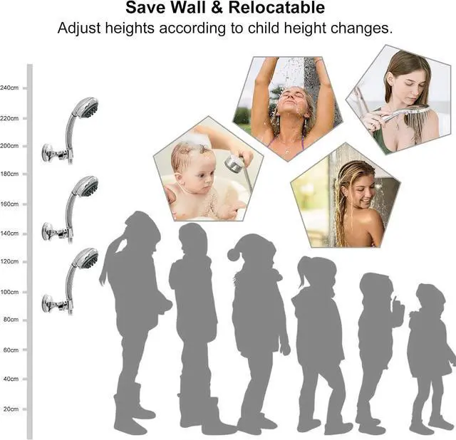 Alt view image 3 of 6 - 1 Pack Shower Head Holder Suction Cup Shower Head Holder | Adjustable Height Wall Mount Shower Wand Holder Bracket ABS, Removable Handheld Shower Head Holder Silver
