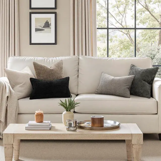 Alt view image 2 of 7 - MIULEE Decorative Couch Throw Pillow Covers 18x18 Inch Neutral Beige 2 Pack | Modern Boho Accent, Soft Chenille Pillow Covers, Farmhouse Cushion Cases for Home Decor Bed Sofa Living Room