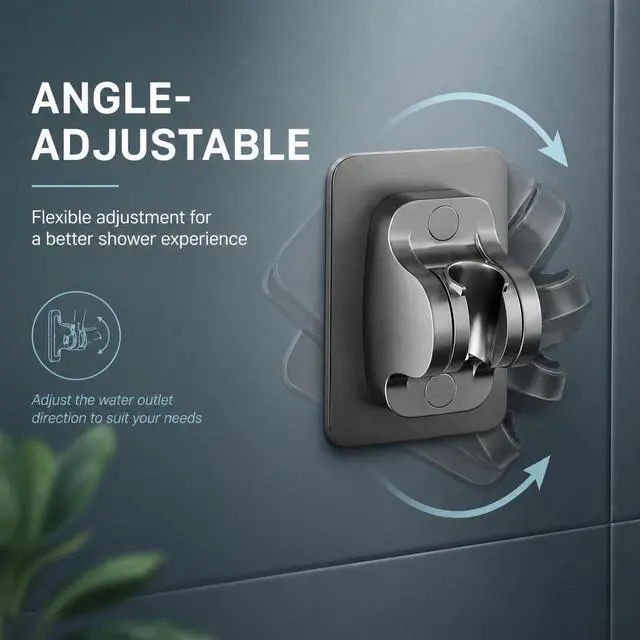 Alt view image 3 of 7 - Adhesive Shower Head Holder, Adjustable Handheld Shower Mount | Adjustable Shower Mount: Flexible angle design lets you adjust handheld shower direction for a comfortable shower experience.