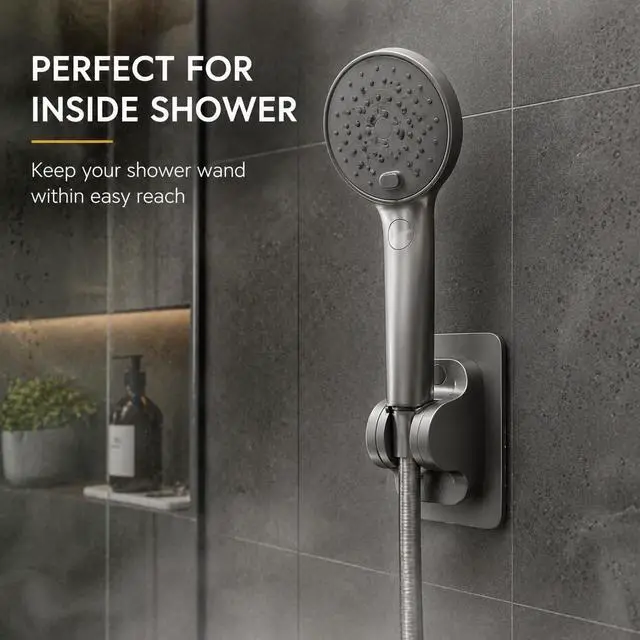 Alt view image 6 of 7 - Adhesive Shower Head Holder, Adjustable Handheld Shower Mount | Adjustable Shower Mount: Flexible angle design lets you adjust handheld shower direction for a comfortable shower experience.