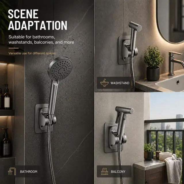 Alt view image 7 of 7 - Adhesive Shower Head Holder, Adjustable Handheld Shower Mount | Adjustable Shower Mount: Flexible angle design lets you adjust handheld shower direction for a comfortable shower experience.
