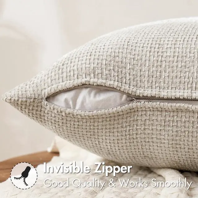 Alt view image 5 of 7 - MIULEE Decorative Couch Throw Pillow Covers 18x18 Inch Neutral Beige 2 Pack | Modern Boho Accent, Soft Chenille Pillow Covers, Farmhouse Cushion Cases for Home Decor Bed Sofa Living Room