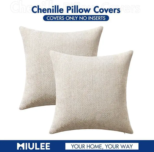 Alt view image 7 of 7 - MIULEE Decorative Couch Throw Pillow Covers 18x18 Inch Neutral Beige 2 Pack | Modern Boho Accent, Soft Chenille Pillow Covers, Farmhouse Cushion Cases for Home Decor Bed Sofa Living Room