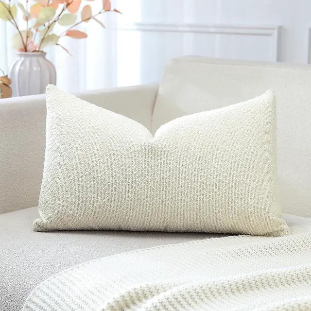 Main image of OTOSTAR Set of 1 Textured Boucle Throw Pillow Covers Lumbar Pillow Cases Cozy Soft Decorative Couch Cushion Case for Chair Sofa Bedroom Living Room Home Decor 12 x 20 Inch, Cream Beige