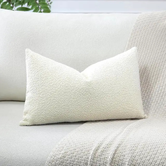 Alt view image 2 of 7 - OTOSTAR Set of 1 Textured Boucle Throw Pillow Covers Lumbar Pillow Cases Cozy Soft Decorative Couch Cushion Case for Chair Sofa Bedroom Living Room Home Decor 12 x 20 Inch, Cream Beige