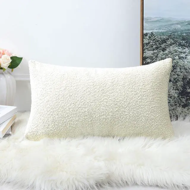 Alt view image 3 of 7 - OTOSTAR Set of 1 Textured Boucle Throw Pillow Covers Lumbar Pillow Cases Cozy Soft Decorative Couch Cushion Case for Chair Sofa Bedroom Living Room Home Decor 12 x 20 Inch, Cream Beige