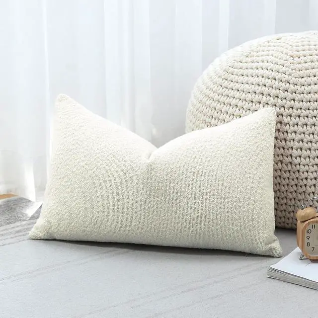 Alt view image 4 of 7 - OTOSTAR Set of 1 Textured Boucle Throw Pillow Covers Lumbar Pillow Cases Cozy Soft Decorative Couch Cushion Case for Chair Sofa Bedroom Living Room Home Decor 12 x 20 Inch, Cream Beige
