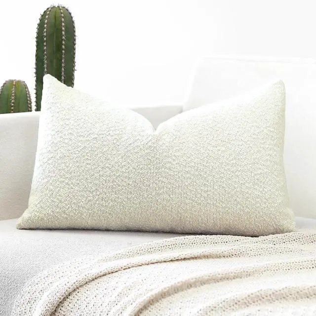 Alt view image 7 of 7 - OTOSTAR Set of 1 Textured Boucle Throw Pillow Covers Lumbar Pillow Cases Cozy Soft Decorative Couch Cushion Case for Chair Sofa Bedroom Living Room Home Decor 12 x 20 Inch, Cream Beige