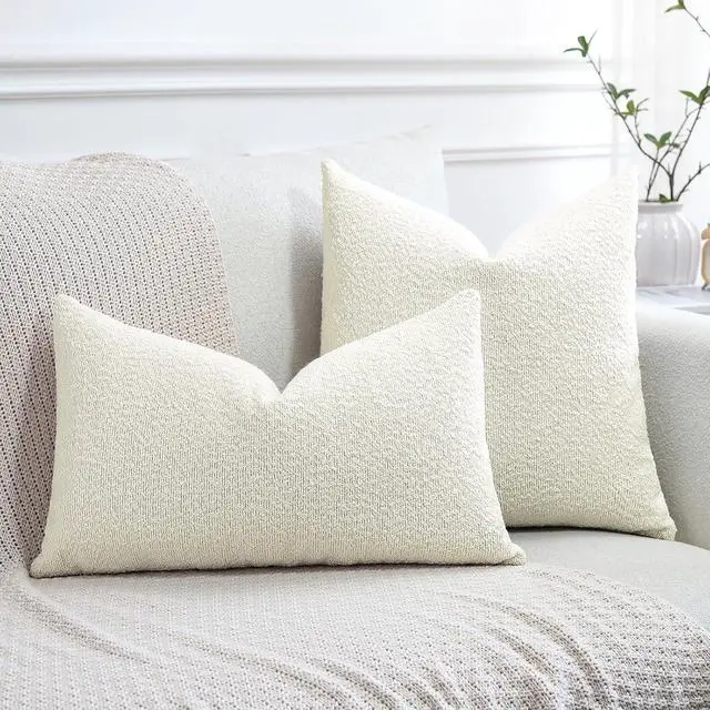 Alt view image 6 of 7 - OTOSTAR Set of 1 Textured Boucle Throw Pillow Covers Lumbar Pillow Cases Cozy Soft Decorative Couch Cushion Case for Chair Sofa Bedroom Living Room Home Decor 12 x 20 Inch, Cream Beige
