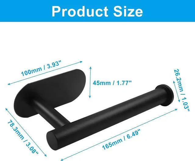 Alt view image 3 of 5 - Adhesive Toilet Paper Holder, Black, Style2 | 1 Pcs, Stainless Steel, Stick On Wall, Brushed Finish, No Drill Damage-Free Installation