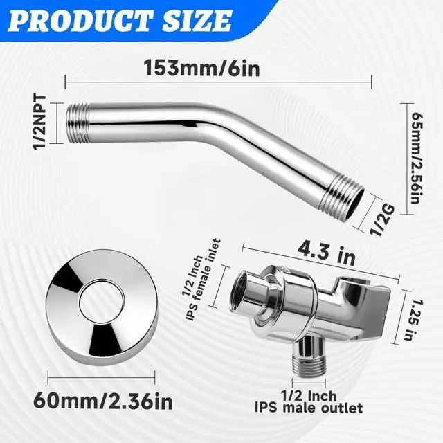 Alt view image 2 of 7 - Shower Arm Set Shower Head Holder Plastic Shower holder for Handheld Showerhead, with 6-inch Shower Arm Adjustable Brass and ABS Bracket with Brass Swivel Ball Joint(Chrome)