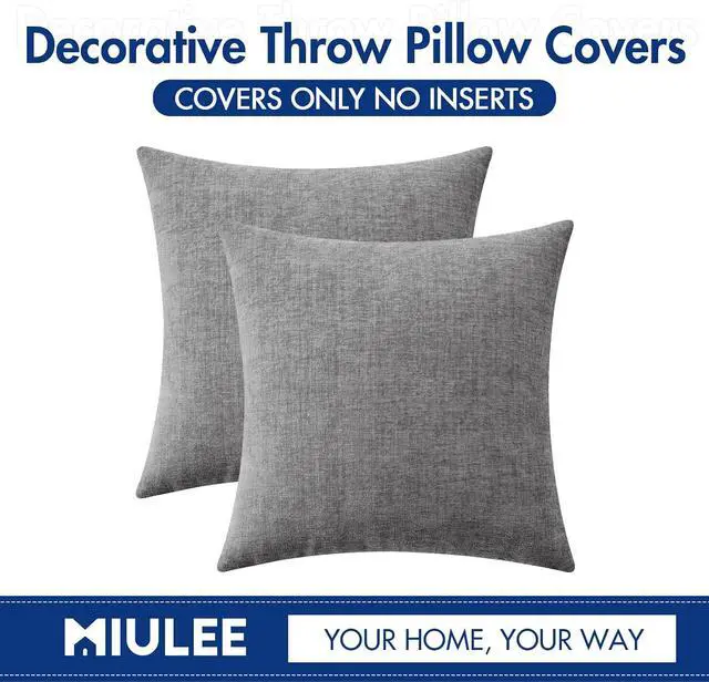 Alt view image 6 of 6 - MIULEE Soft Chenille Throw Pillow Covers Dark Gray 18x18 Inch Pack of 2 | Modern Home Decor, Classic Decorative Pillows, Solid Dyed Cases, Boho Couch Cushion Covers for Sofa Bed Living Room