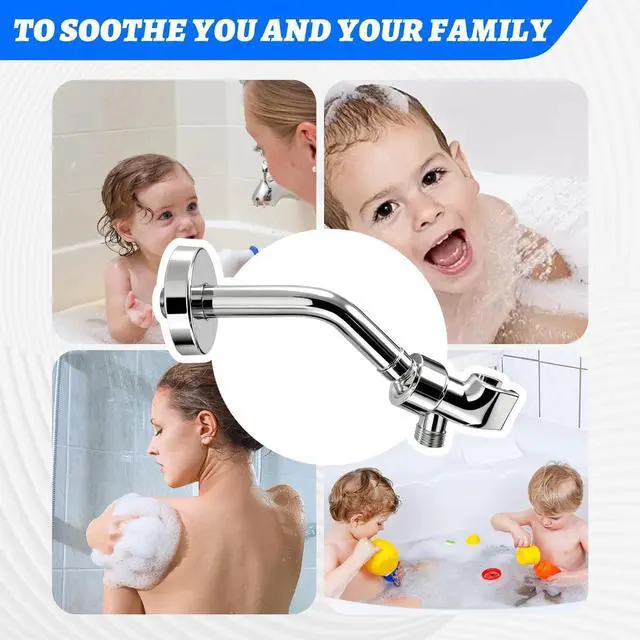 Alt view image 6 of 7 - Shower Arm Set Shower Head Holder Plastic Shower holder for Handheld Showerhead, with 6-inch Shower Arm Adjustable Brass and ABS Bracket with Brass Swivel Ball Joint(Chrome)