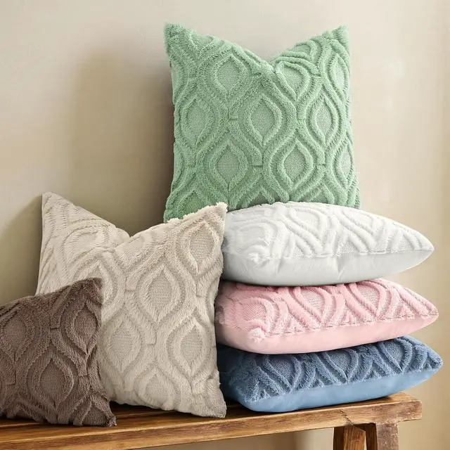Alt view image 6 of 7 - decorUhome Faux Fur Plush Soft Beige Throw Pillow Covers 18x18 Set of 2 | Wool Solid Fall Couch Pillow Covers, Accent Modern Farmhouse Neutral Decorative Square Pillow Cases for Sofa Bed Living Room