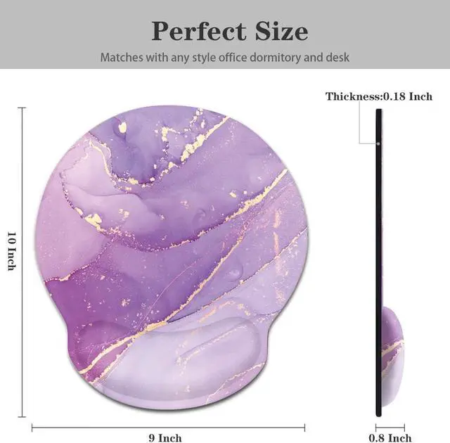 Alt view image 4 of 7 - Ergonomic Mouse Pad with Wrist Support, Cute Round Mouse Mat, Non-Slip Rubber Base Mousepad for Laptop, Office School Mouse Pad Easy Typing & Pain Relief, Purple Marble
