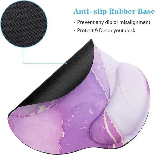 Alt view image 5 of 7 - Ergonomic Mouse Pad with Wrist Support, Cute Round Mouse Mat, Non-Slip Rubber Base Mousepad for Laptop, Office School Mouse Pad Easy Typing & Pain Relief, Purple Marble