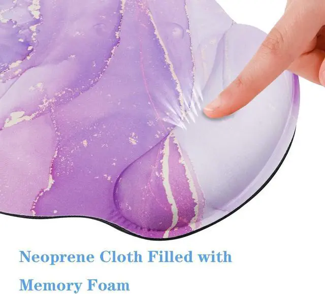 Alt view image 6 of 7 - Ergonomic Mouse Pad with Wrist Support, Cute Round Mouse Mat, Non-Slip Rubber Base Mousepad for Laptop, Office School Mouse Pad Easy Typing & Pain Relief, Purple Marble