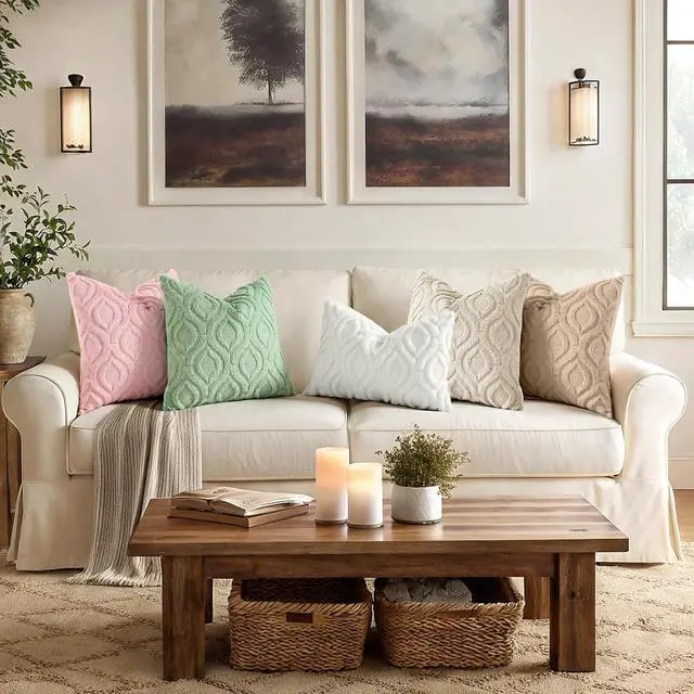 Alt view image 5 of 7 - decorUhome Faux Fur Plush Soft Beige Throw Pillow Covers 18x18 Set of 2 | Wool Solid Fall Couch Pillow Covers, Accent Modern Farmhouse Neutral Decorative Square Pillow Cases for Sofa Bed Living Room