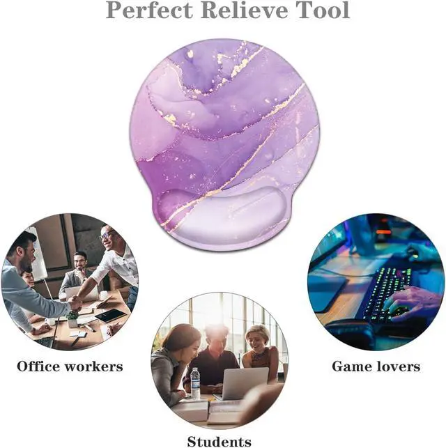 Alt view image 7 of 7 - Ergonomic Mouse Pad with Wrist Support, Cute Round Mouse Mat, Non-Slip Rubber Base Mousepad for Laptop, Office School Mouse Pad Easy Typing & Pain Relief, Purple Marble
