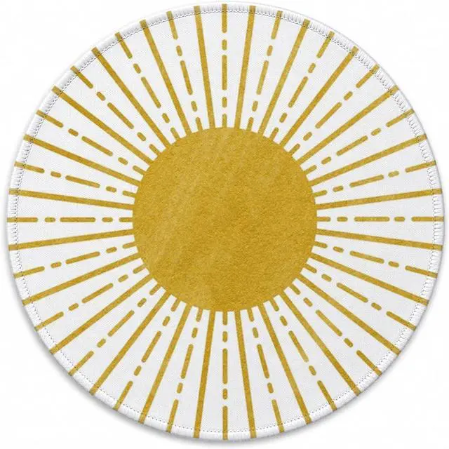 Main image of QIYUHOY Boho Yellow Round Mouse Pad, 7.9x7.9 Inch | Sun Sunset Sunshine Small Mousepad, Non-Slip Rubber Base for Wireless Mouse