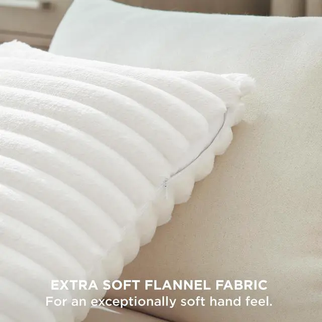 Alt view image 3 of 7 - Bedsure Fleece Striped Decorative Throw Pillow Covers, Off White, 18x18 | Set of 2, Double-Side, Fluffy Soft, Home Decor for Couch Sofa Living Room Bedroom