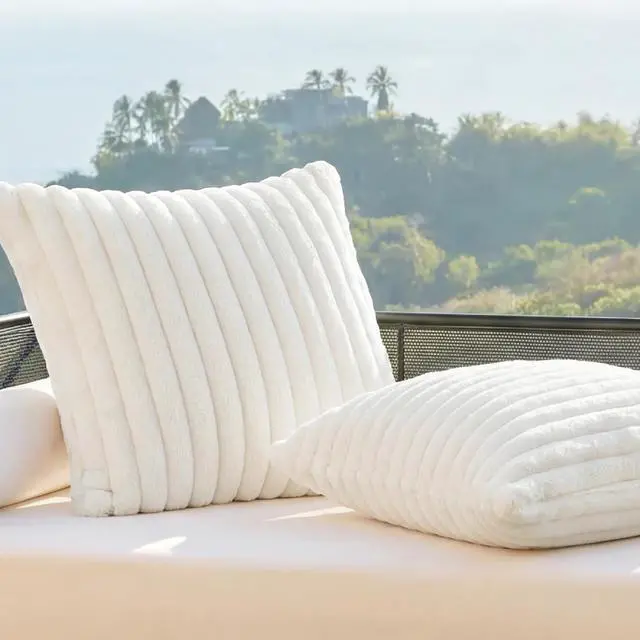 Main image of Bedsure Fleece Striped Decorative Throw Pillow Covers, Off White, 18x18 | Set of 2, Double-Side, Fluffy Soft, Home Decor for Couch Sofa Living Room Bedroom