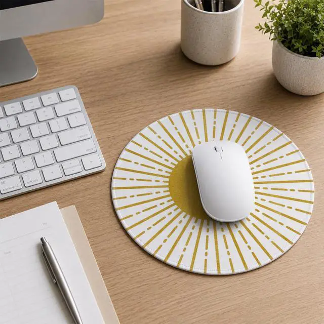 Alt view image 2 of 7 - QIYUHOY Boho Yellow Round Mouse Pad, 7.9x7.9 Inch | Sun Sunset Sunshine Small Mousepad, Non-Slip Rubber Base for Wireless Mouse