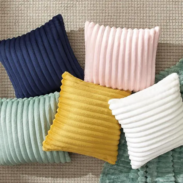Alt view image 5 of 7 - Bedsure Fleece Striped Decorative Throw Pillow Covers, Off White, 18x18 | Set of 2, Double-Side, Fluffy Soft, Home Decor for Couch Sofa Living Room Bedroom