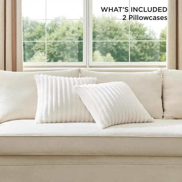 Alt view image 7 of 7 - Bedsure Fleece Striped Decorative Throw Pillow Covers, Off White, 18x18 | Set of 2, Double-Side, Fluffy Soft, Home Decor for Couch Sofa Living Room Bedroom