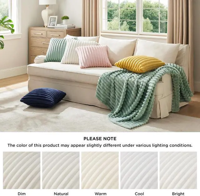 Alt view image 6 of 7 - Bedsure Fleece Striped Decorative Throw Pillow Covers, Off White, 18x18 | Set of 2, Double-Side, Fluffy Soft, Home Decor for Couch Sofa Living Room Bedroom