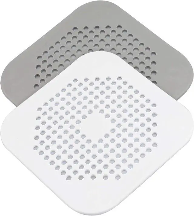Main image of Drain Hair Catcher 2 Packs, Shower/Bathtub Drain Cover, Silicone Hair Catcher for Shower, Square Drain Stopper for Tub,Kitchen,Bathroom Gray/White